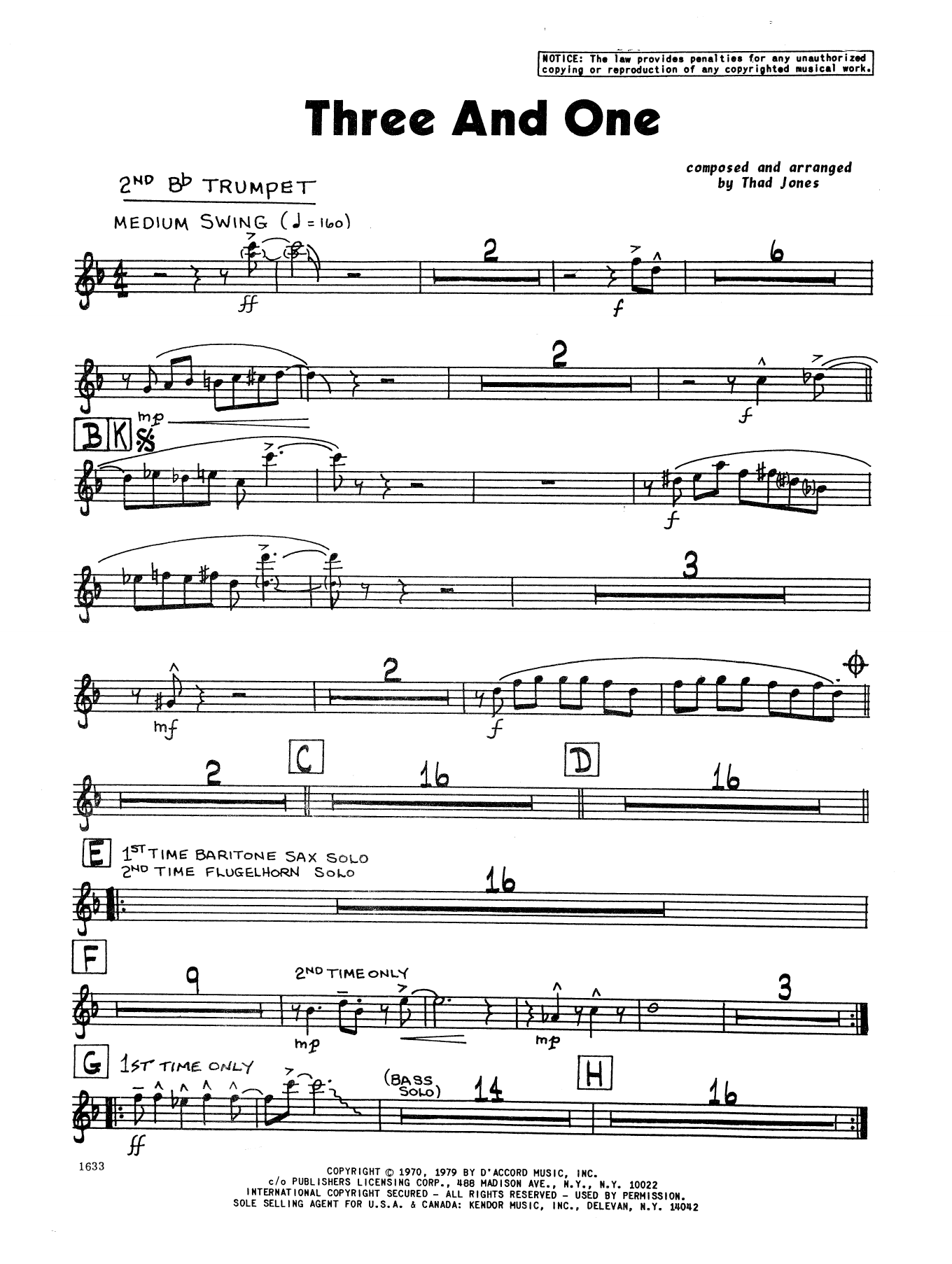 Thad Jones Three And One - 2nd Bb Trumpet sheet music preview music notes and score for Jazz Ensemble including 2 page(s)