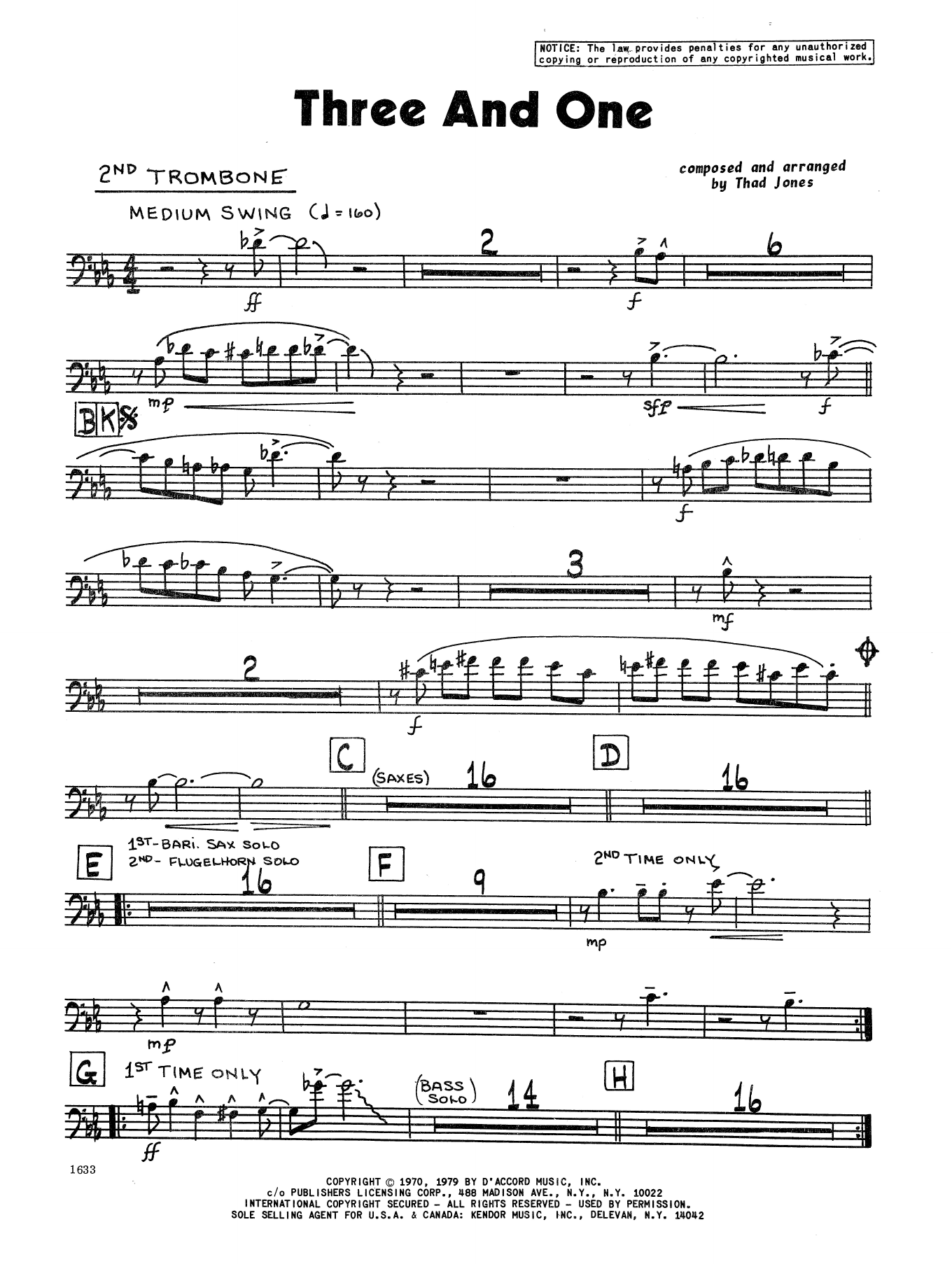 Thad Jones Three And One - 2nd Trombone sheet music preview music notes and score for Jazz Ensemble including 2 page(s)