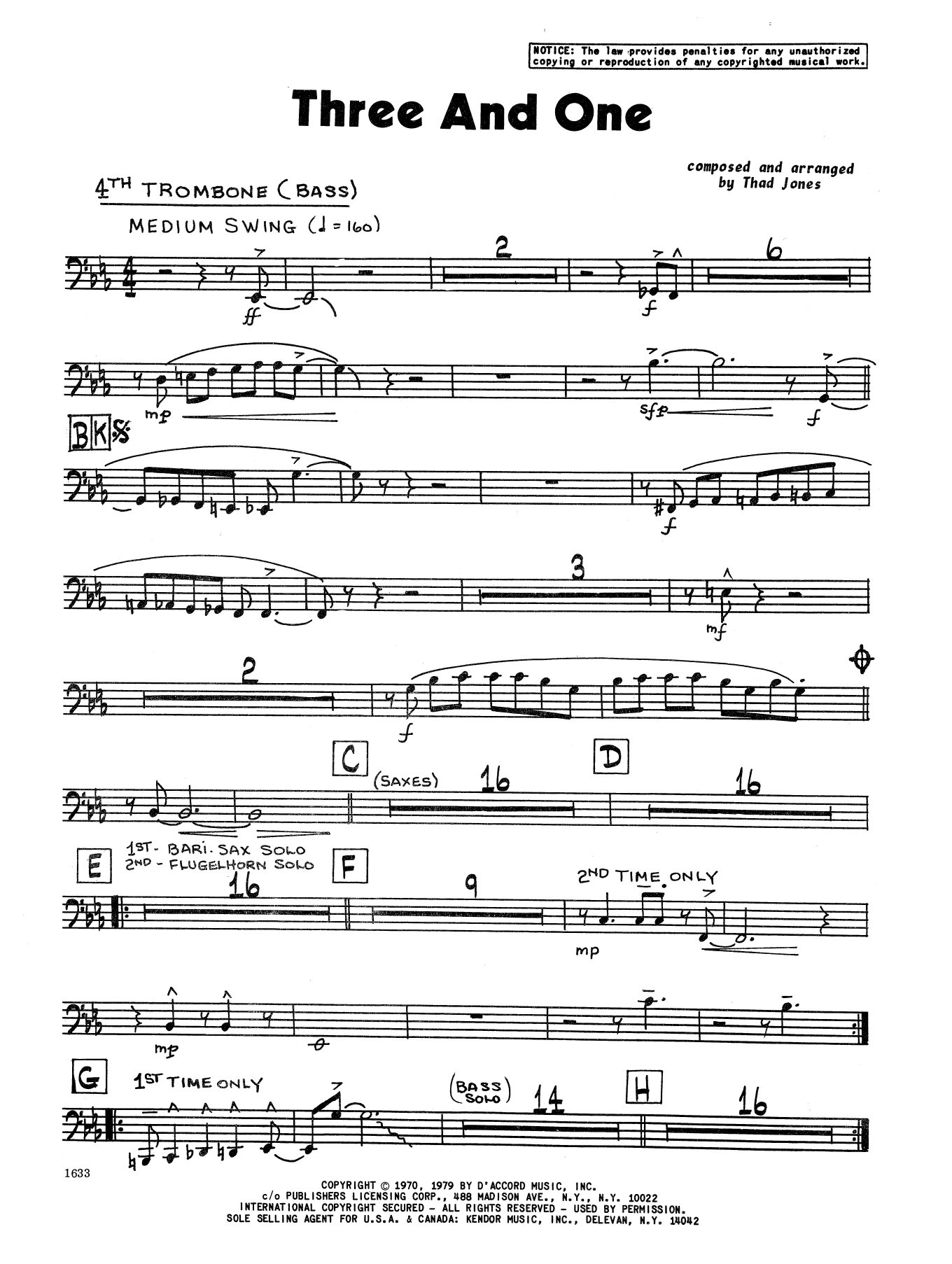 Thad Jones Three And One - 4th Trombone sheet music preview music notes and score for Jazz Ensemble including 2 page(s)