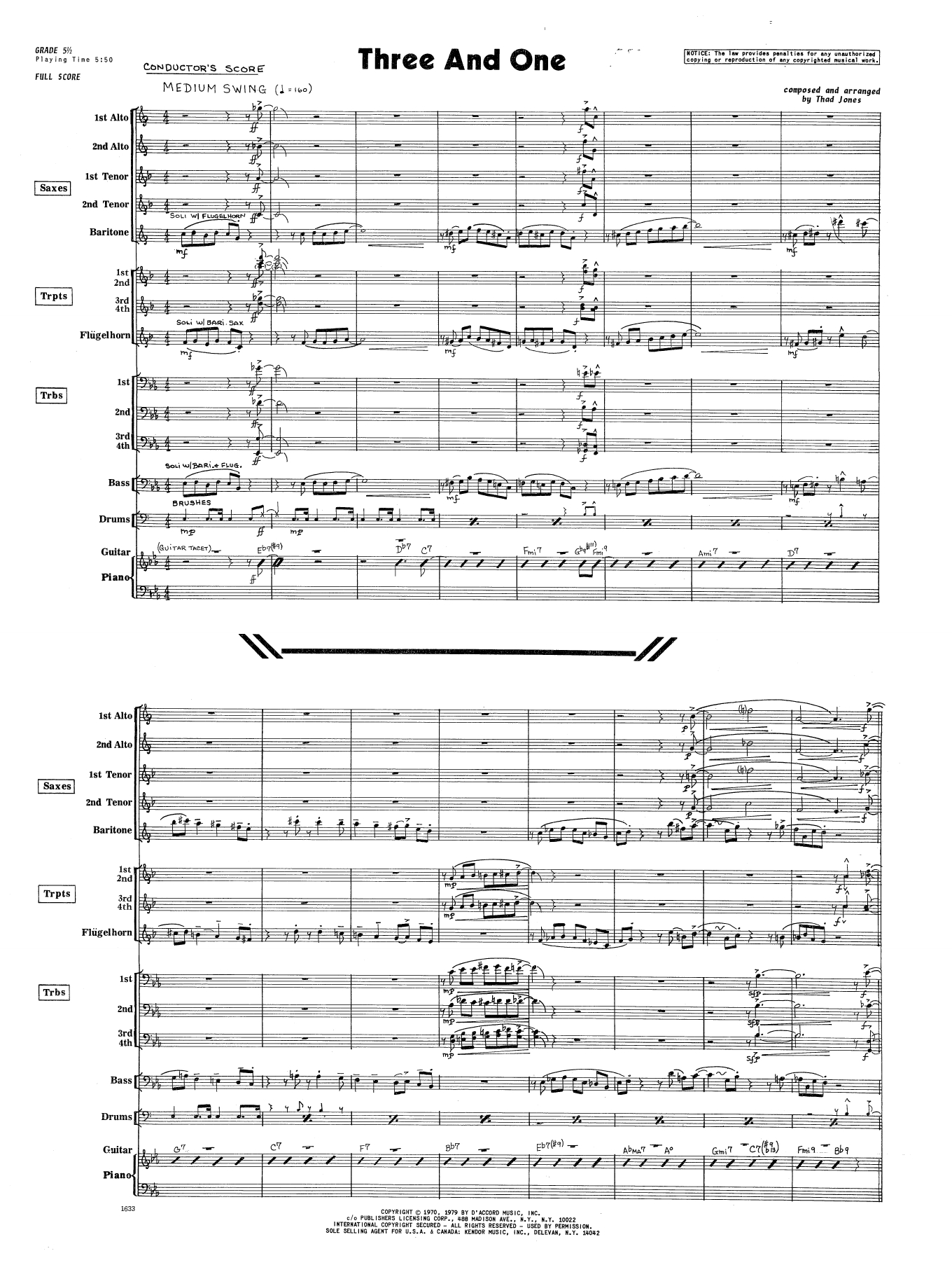 Learn to play Thad Jones Three And One - Full Score sheet music for Jazz Ensemble in minutes. Thad Jones Three And One - Full Score sheet music preview music notes and score for Jazz Ensemble including 12 page(s)