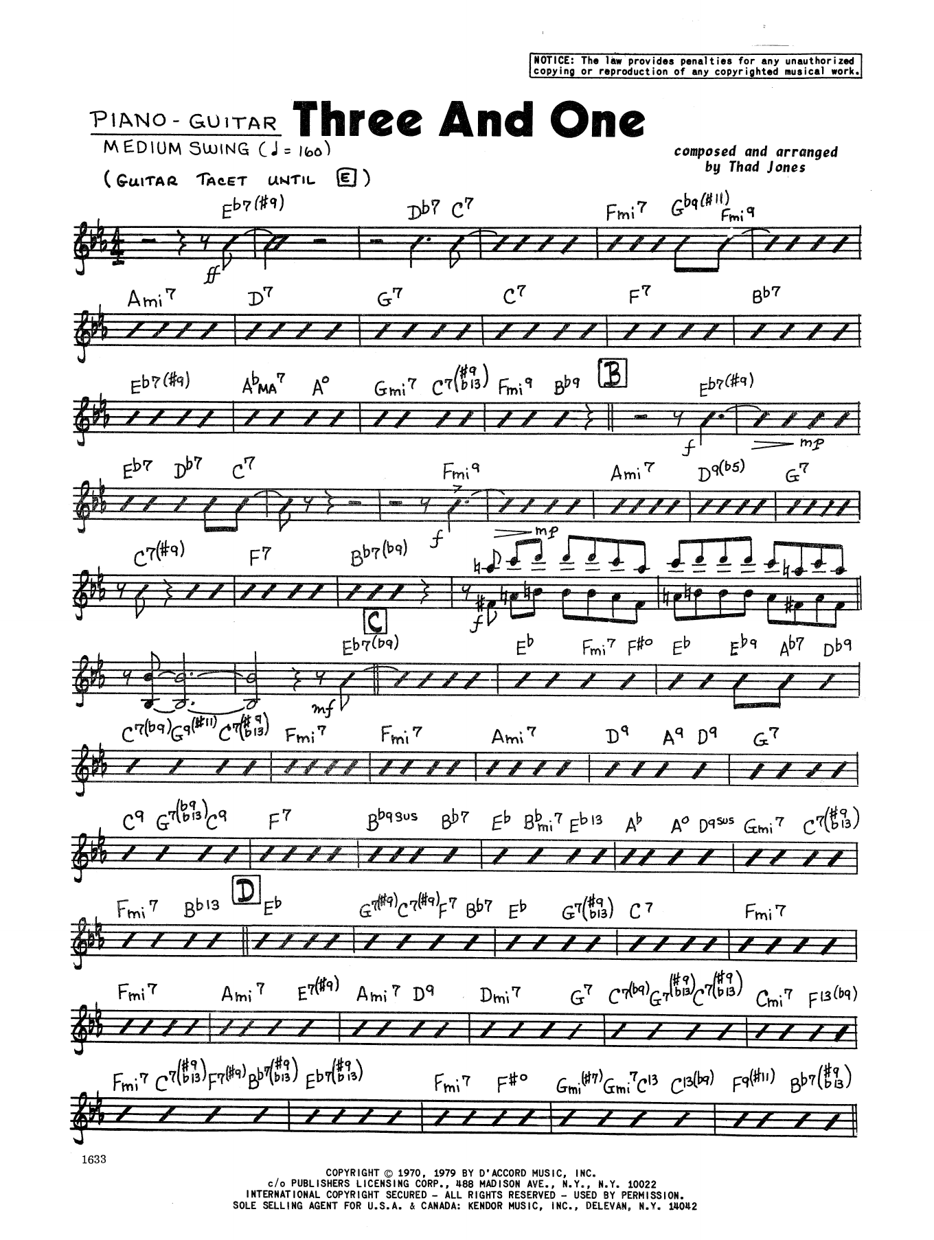 Learn to play Thad Jones Three And One - Piano sheet music for Jazz Ensemble in minutes. Thad Jones Three And One - Piano sheet music preview music notes and score for Jazz Ensemble including 3 page(s)