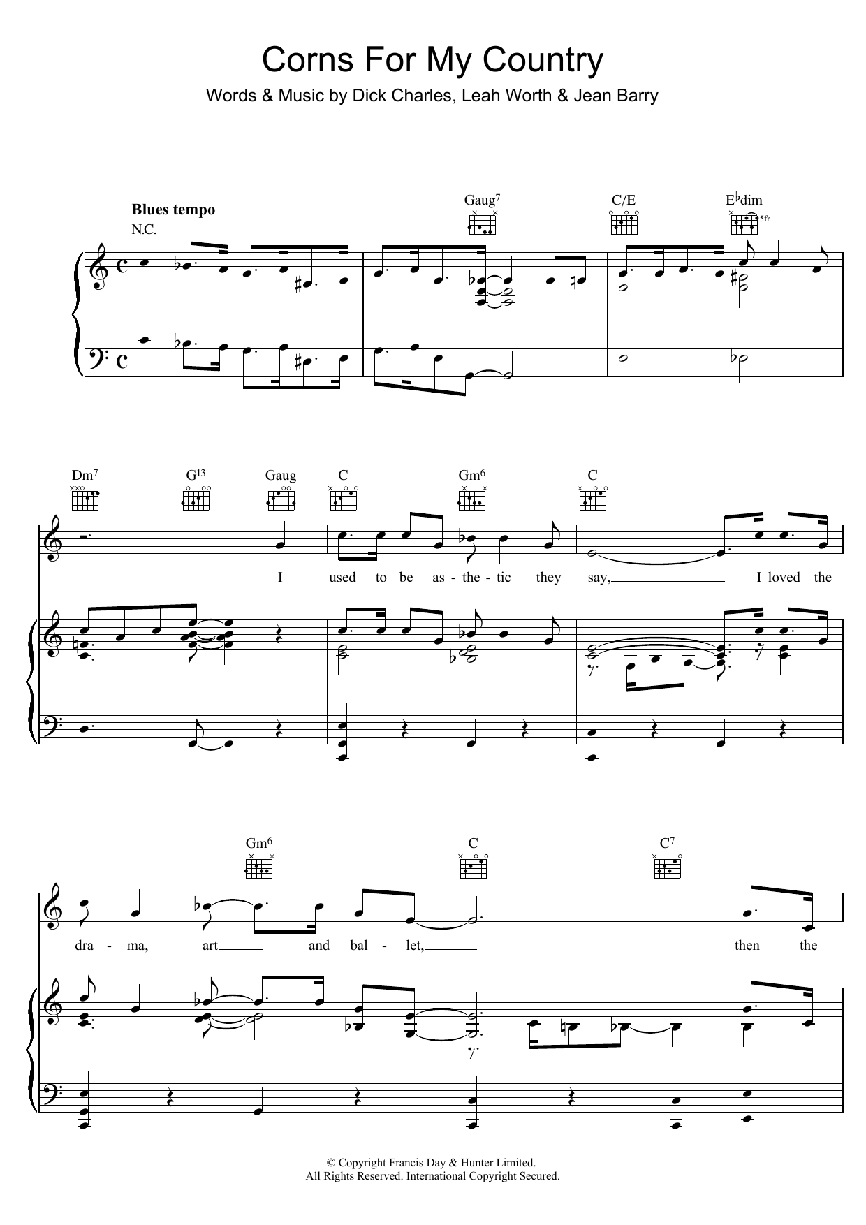 The Andrews Sisters Corns For My Country sheet music, chords, lyrics - Printable PDF for Piano, Vocal & Guitar (Right-Hand Melody)