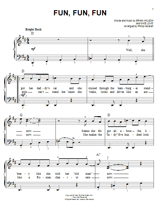 The Beach Boys Fun, Fun, Fun sheet music, chords, lyrics - Printable PDF for Easy Piano