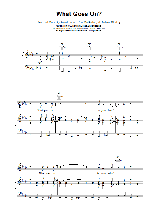 Download The Beatles What Goes On? sheet music notes and chords for Piano, Vocal & Guitar (Right-Hand Melody) - Download Printable PDF and start playing in minutes.