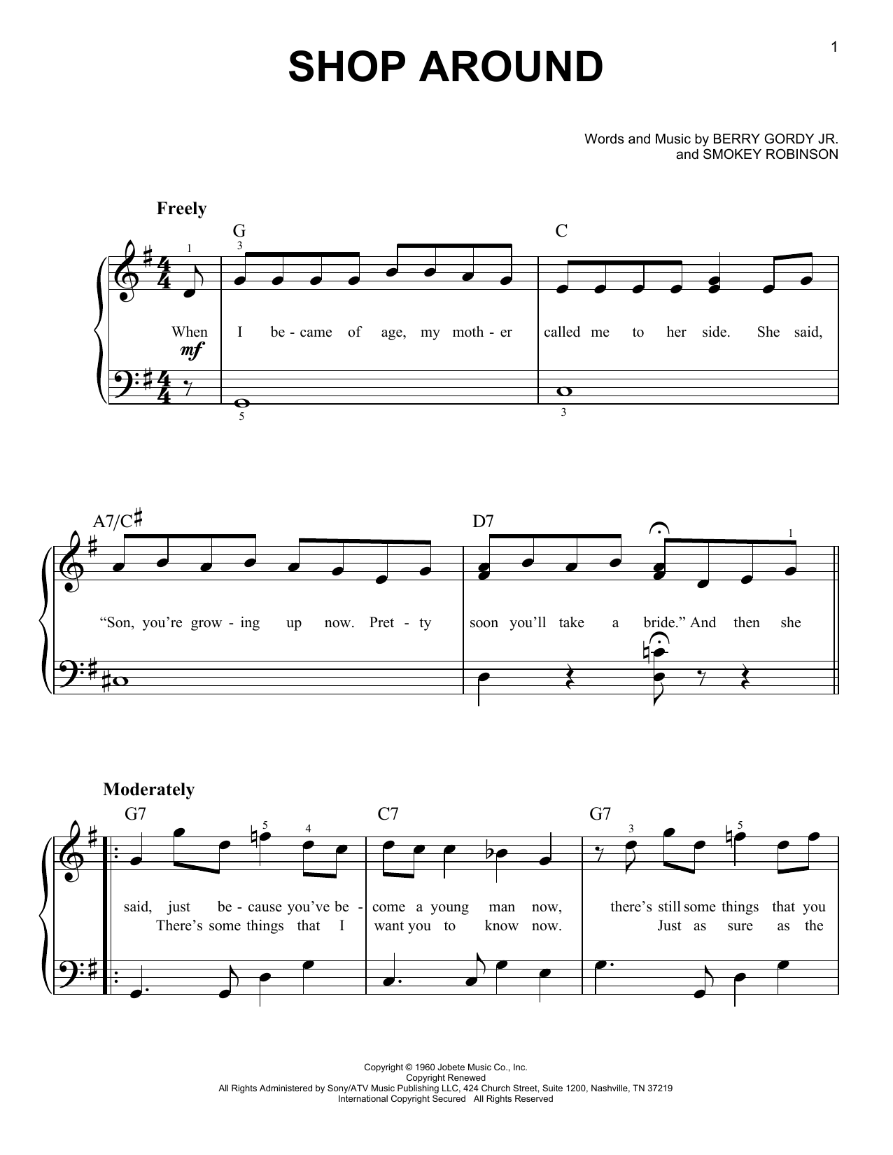 The Captain & Tennille Shop Around sheet music, chords, lyrics - Printable PDF for Easy Piano