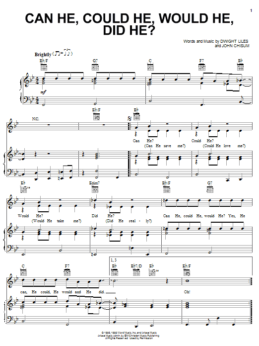 The Cathedrals Can He, Could He, Would He, Did He? sheet music, chords, lyrics - Printable PDF for Piano, Vocal & Guitar (Right-Hand Melody)