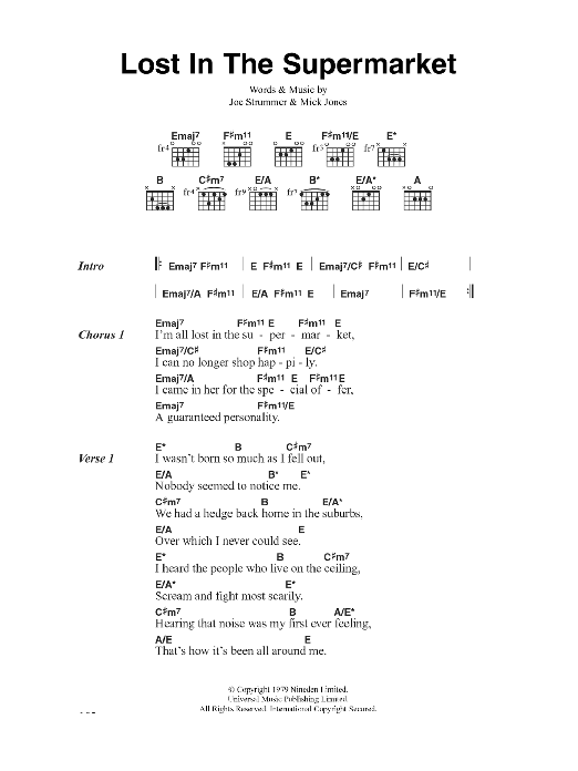 The Clash Lost In The Supermarket sheet music, chords, lyrics - Printable PDF for Lyrics & Chords