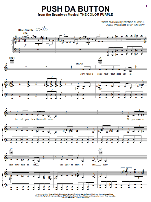 The Color Purple (Musical) Push Da Button sheet music, chords, lyrics - Printable PDF for Melody Line, Lyrics & Chords