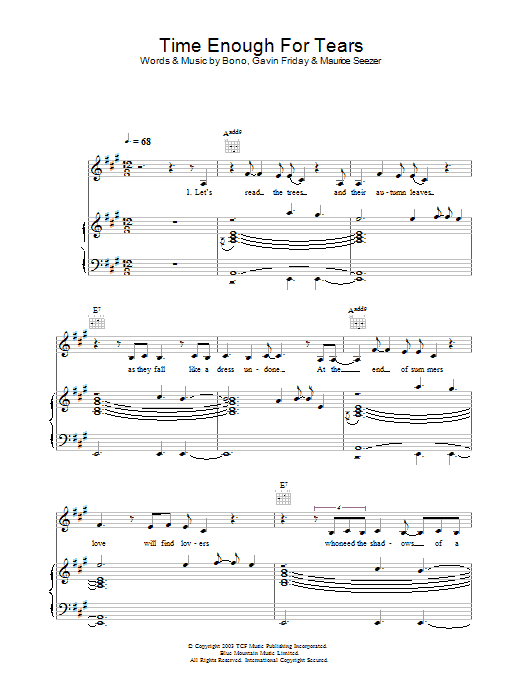 The Corrs Time Enough For Tears sheet music, chords, lyrics - Printable PDF for Piano, Vocal & Guitar