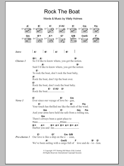 The Hues Corporation Rock The Boat sheet music, chords, lyrics - Printable PDF for Lyrics & Chords