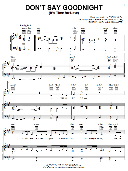 The Isley Brothers Don't Say Good Night (It's Time For Love) Parts 1 & 2 sheet music, chords, lyrics - Printable PDF for Piano, Vocal & Guitar (Right-Hand Melody)