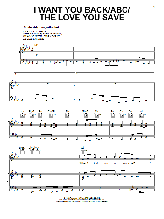 The Jackson 5 I Want You Back sheet music, chords, lyrics - Printable PDF for Piano, Vocal & Guitar (Right-Hand Melody)