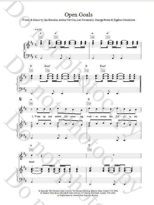 Download The Lightning Seeds Open Goals sheet music notes and chords for Piano, Vocal & Guitar (Right-Hand Melody) - Download Printable PDF and start playing in minutes.