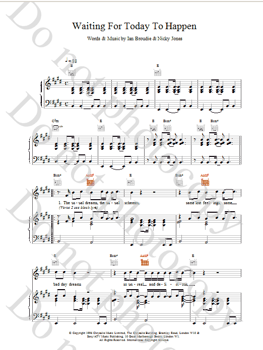 Download The Lightning Seeds Waiting For Today To Happen sheet music notes and chords for Piano, Vocal & Guitar (Right-Hand Melody) - Download Printable PDF and start playing in minutes.