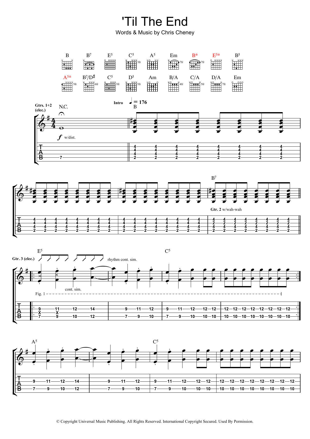 Download The Living End 'Til The End sheet music notes and chords for Guitar Tab - Download Printable PDF and start playing in minutes.