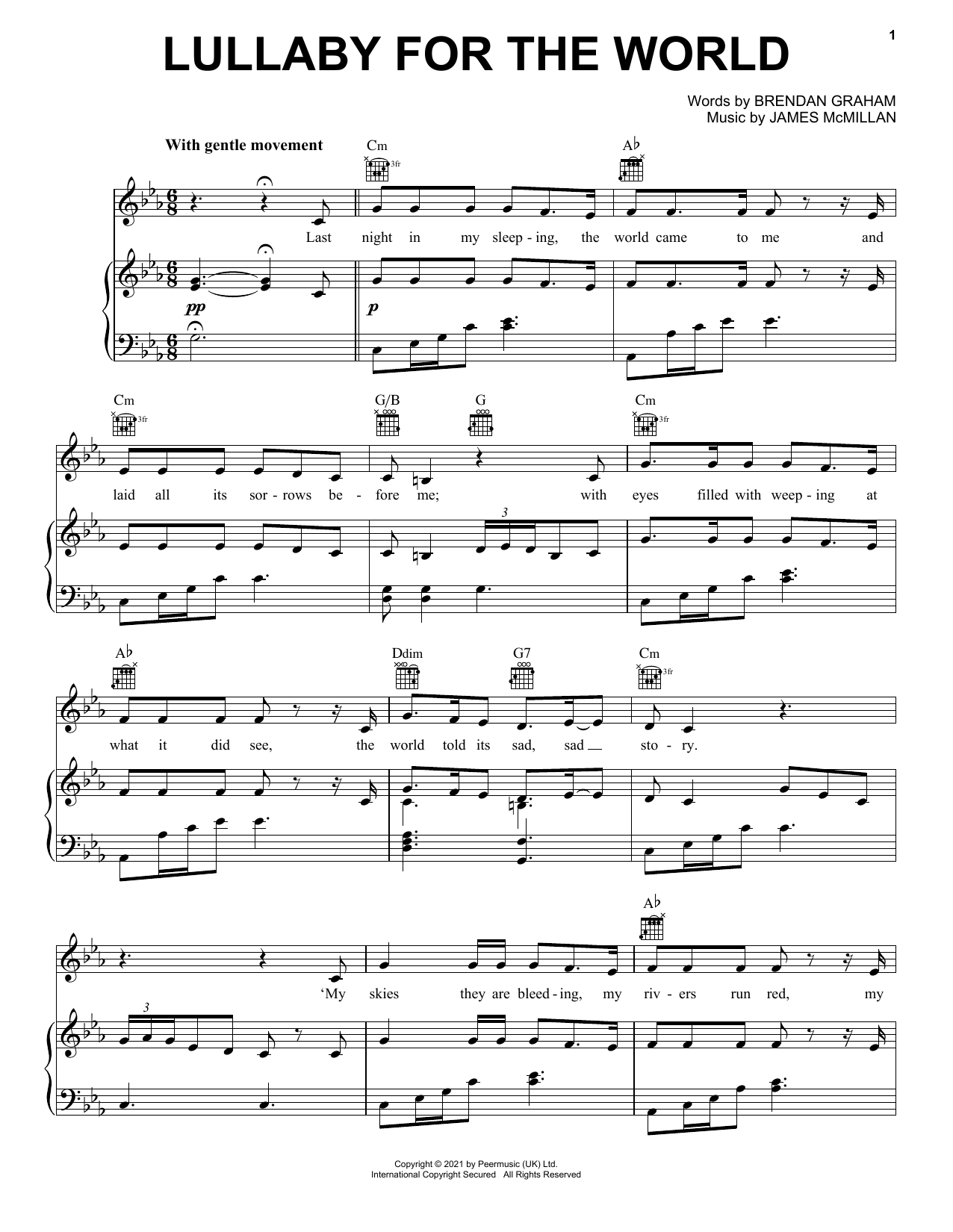 The Mahers Lullaby For The World sheet music, chords, lyrics - Printable PDF for Piano, Vocal & Guitar (Right-Hand Melody)