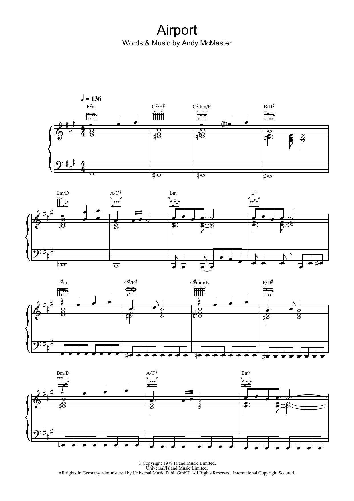 The Motors Airport sheet music, chords, lyrics - Printable PDF for Piano, Vocal & Guitar