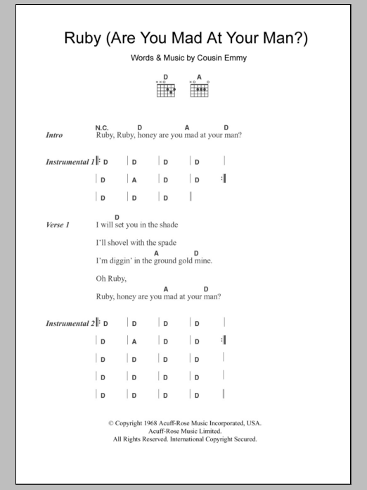 The Osborne Brothers Ruby (Are You Mad At Your Man?) sheet music, chords, lyrics - Printable PDF for Lyrics & Chords