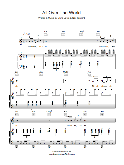 Pet Shop Boys All Over The World sheet music, chords, lyrics - Printable PDF for Piano, Vocal & Guitar