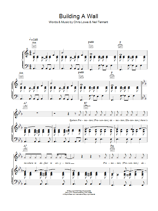Pet Shop Boys Building A Wall sheet music, chords, lyrics - Printable PDF for Piano, Vocal & Guitar