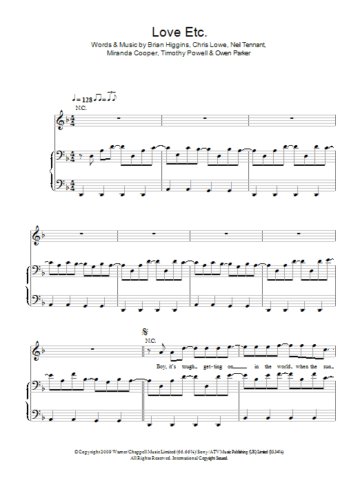 Pet Shop Boys Love Etc. sheet music, chords, lyrics - Printable PDF for Piano, Vocal & Guitar