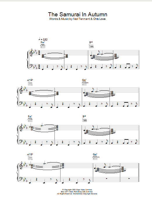 Pet Shop Boys The Samurai In Autumn sheet music, chords, lyrics - Printable PDF for Piano, Vocal & Guitar