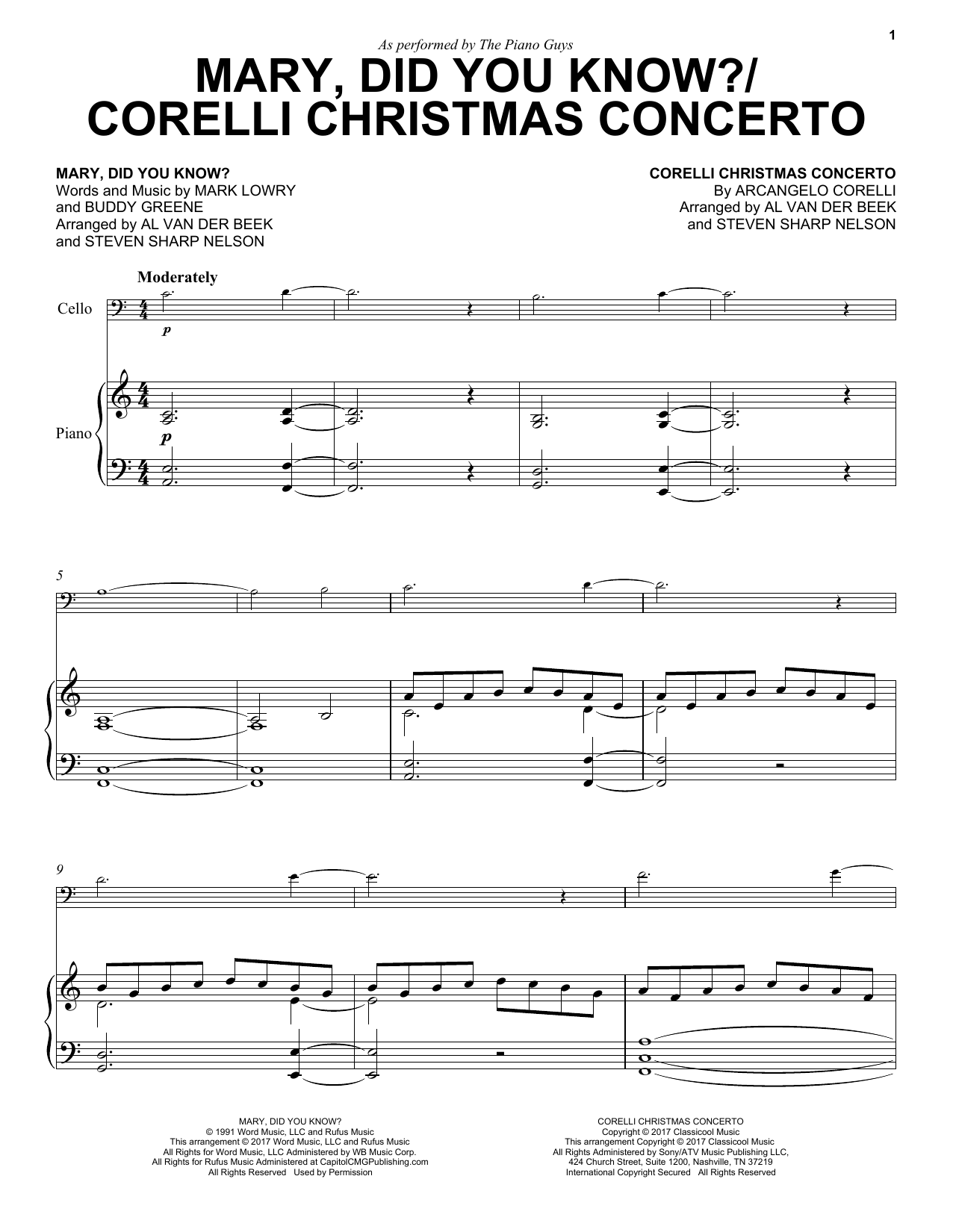 The Piano Guys Mary, Did You Know?/Corelli Christmas Concerto sheet music, chords, lyrics - Printable PDF for Piano
