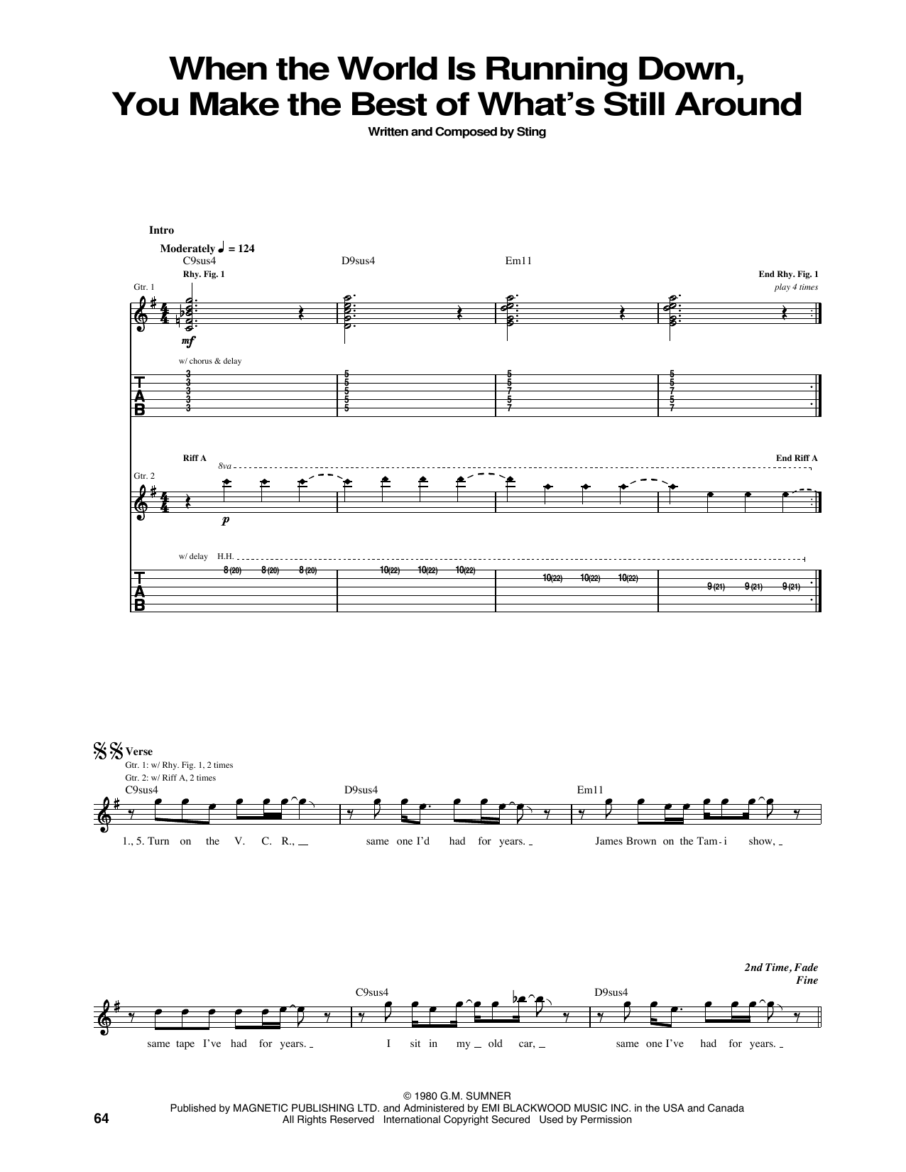 The Police When The World Is Running Down, You Make The Best Of What's Still Around sheet music, chords, lyrics - Printable PDF for Guitar Tab