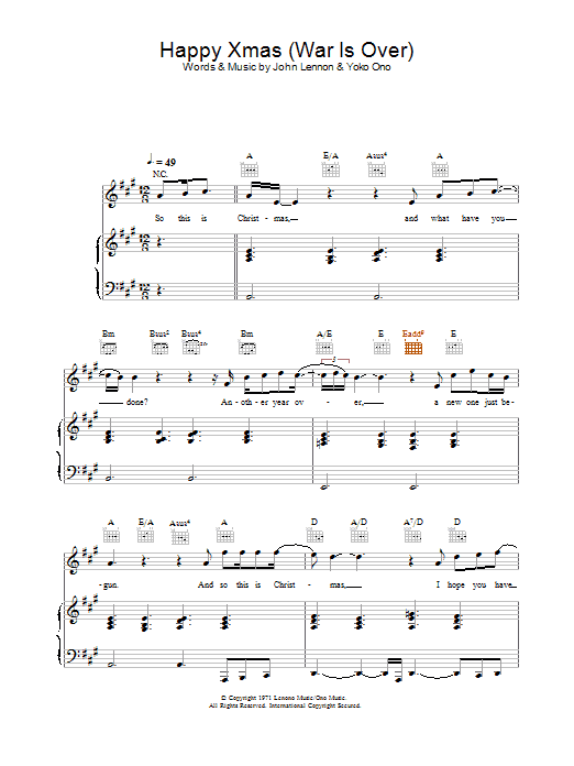 The Pop Idol Finalists 2003 Happy Xmas (War Is Over) sheet music, chords, lyrics - Printable PDF for Piano, Vocal & Guitar