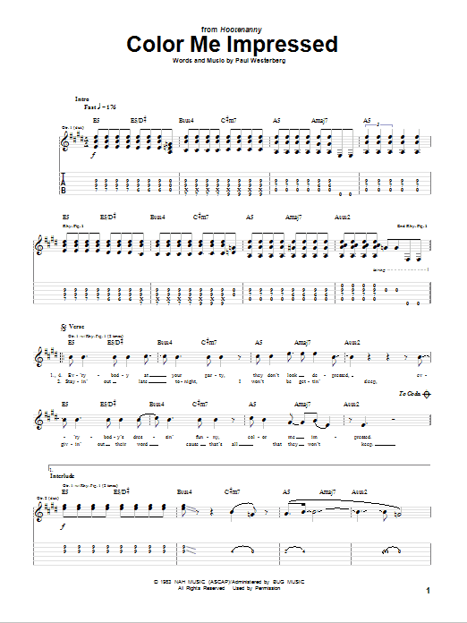 The Replacements Color Me Impressed sheet music, chords, lyrics - Printable PDF for Guitar Tab