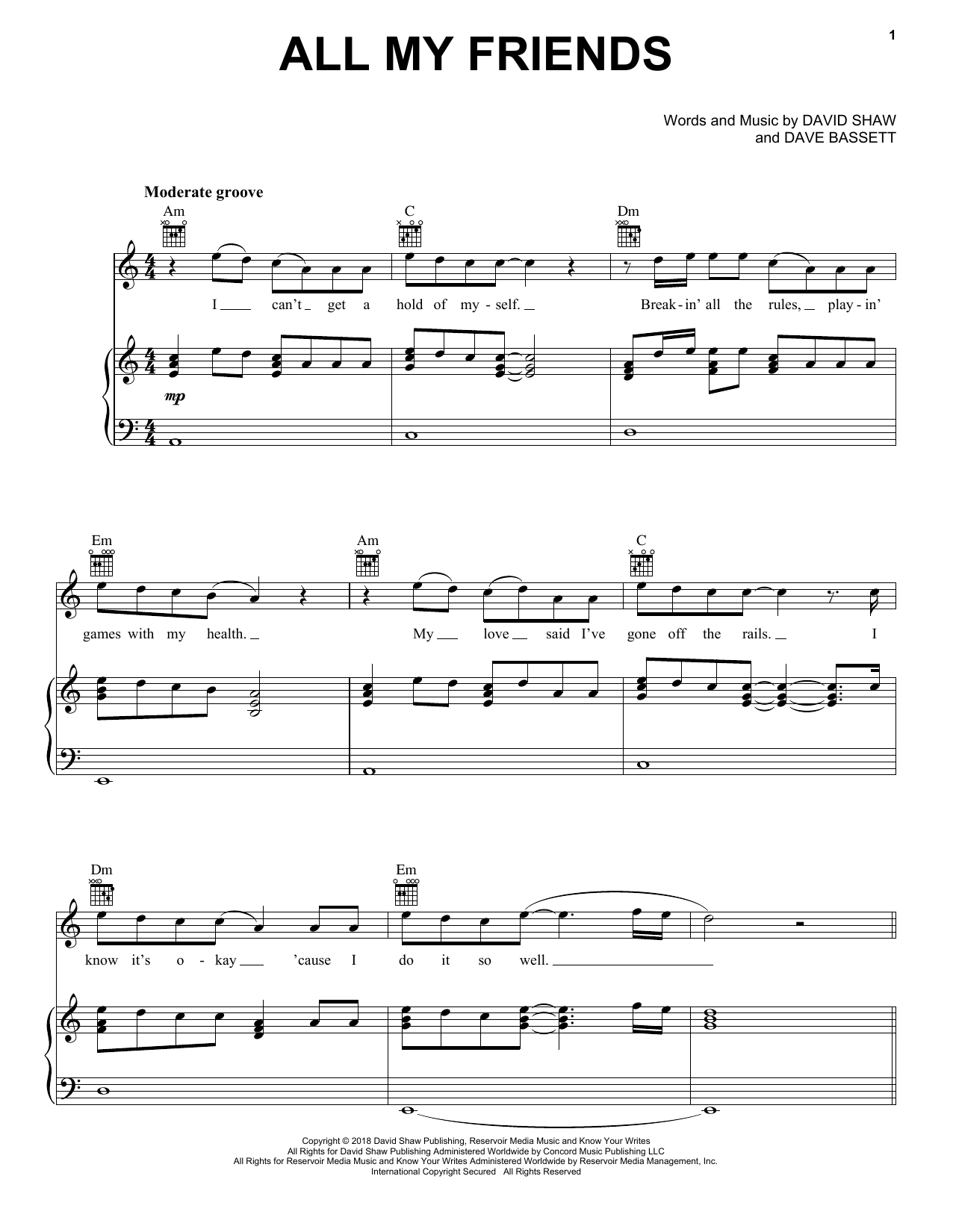The Revivalists All My Friends sheet music, chords, lyrics - Printable PDF for Piano, Vocal & Guitar (Right-Hand Melody)
