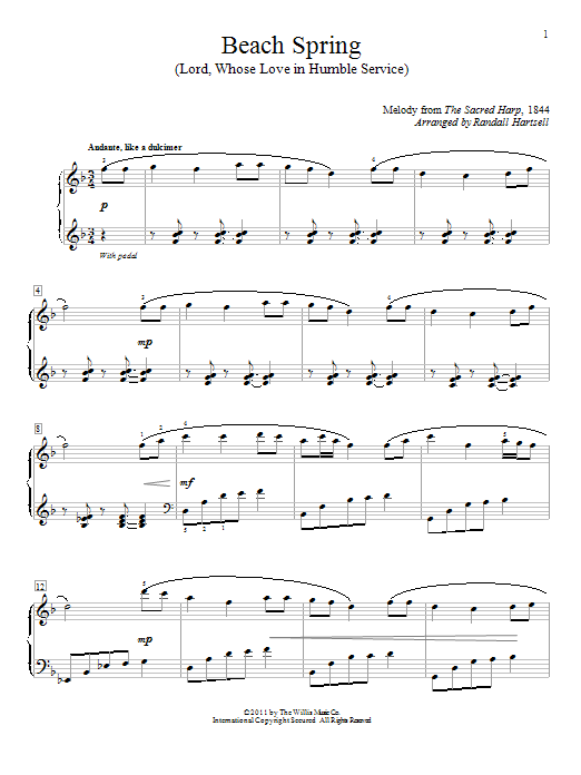 The Sacred Harp Beach Spring (Lord, Whose Love In Humble Service) sheet music, chords, lyrics - Printable PDF for Piano