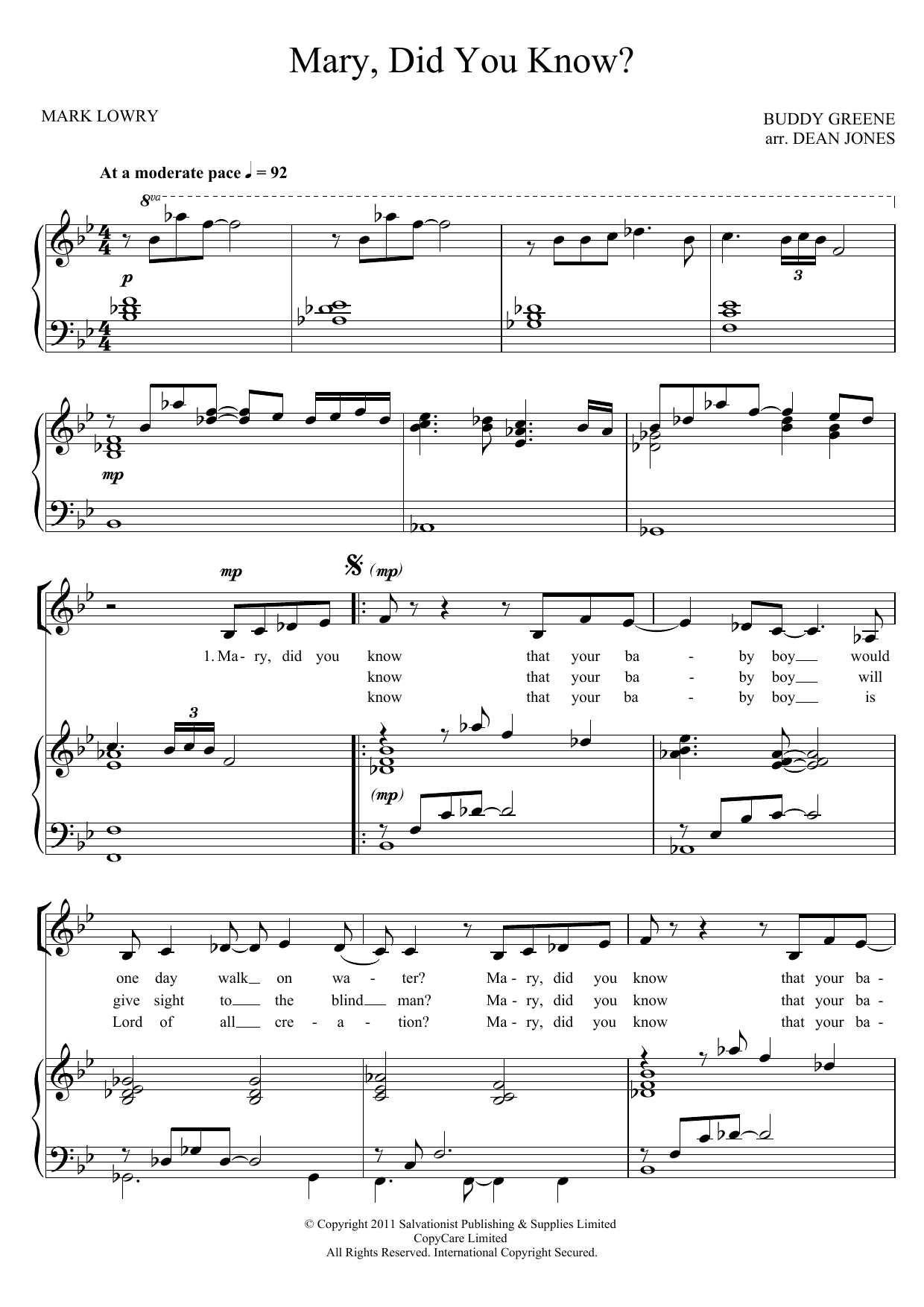 The Salvation Army Mary, Did You Know? sheet music, chords, lyrics - Printable PDF for Unison Choral