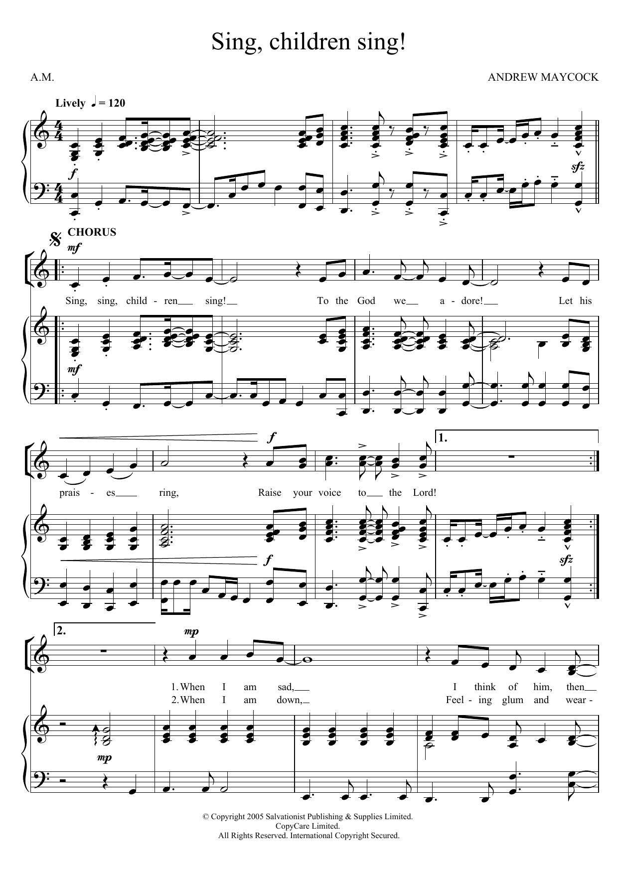The Salvation Army Sing, Children Sing! sheet music, chords, lyrics - Printable PDF for Unison Voice