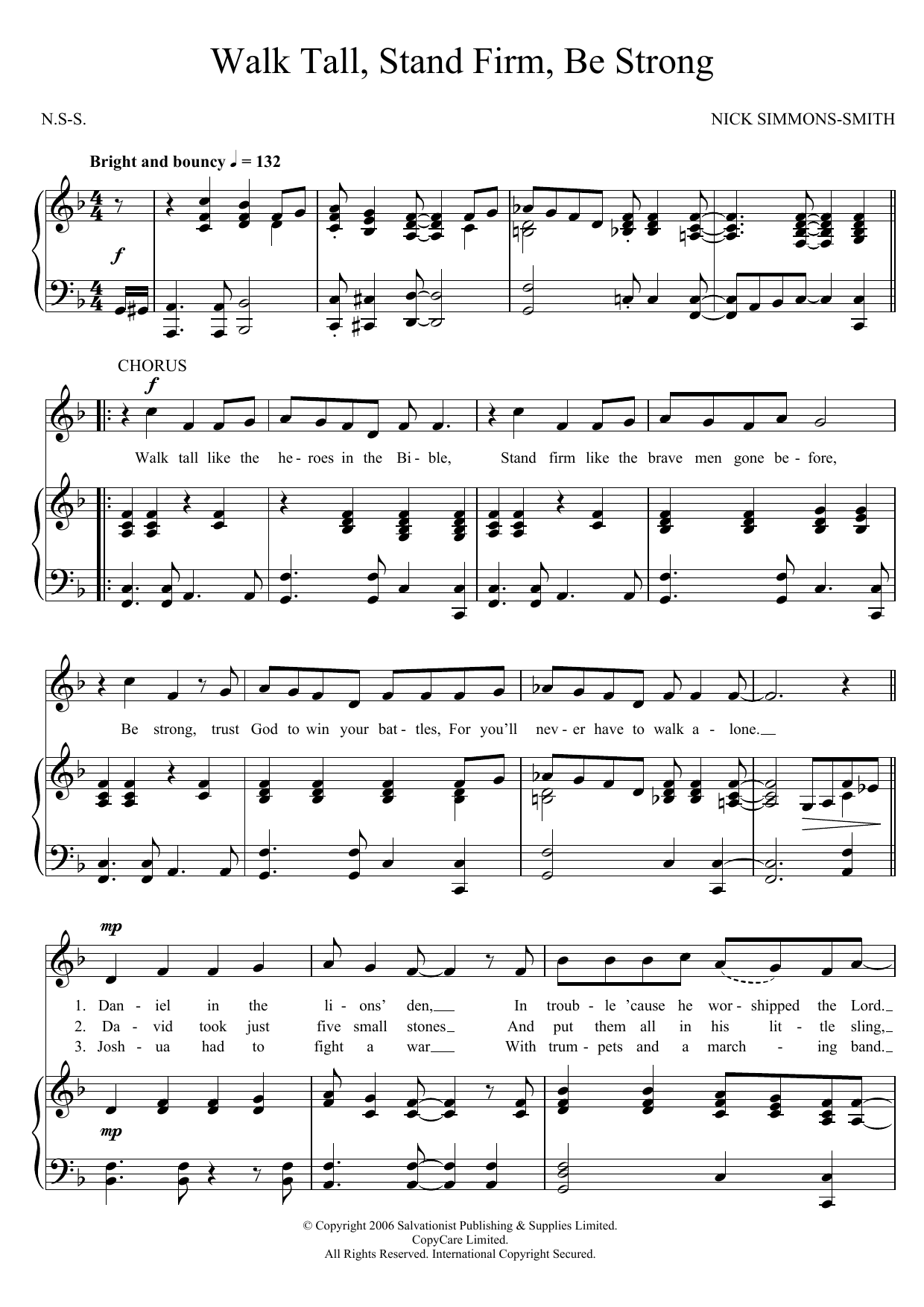 The Salvation Army Walk Tall, Stand Firm, Be Strong sheet music, chords, lyrics - Printable PDF for Unison Voice