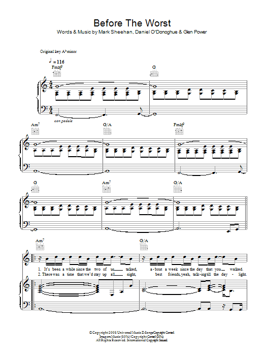 The Script Before The Worst sheet music, chords, lyrics - Printable PDF for Piano, Vocal & Guitar