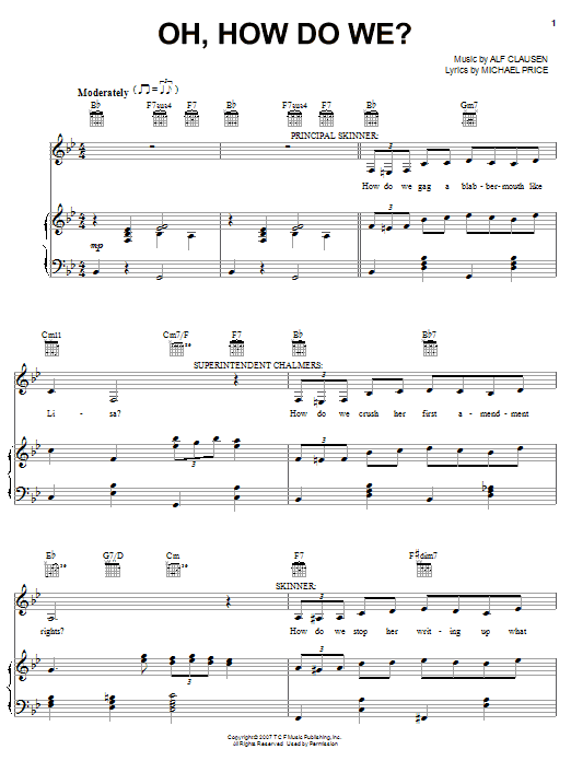 The Simpsons Oh, How Do We? sheet music, chords, lyrics - Printable PDF for Piano, Vocal & Guitar (Right-Hand Melody)