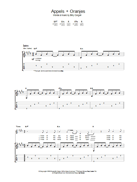 The Smashing Pumpkins Appels + Oranjes sheet music, chords, lyrics - Printable PDF for Guitar Tab