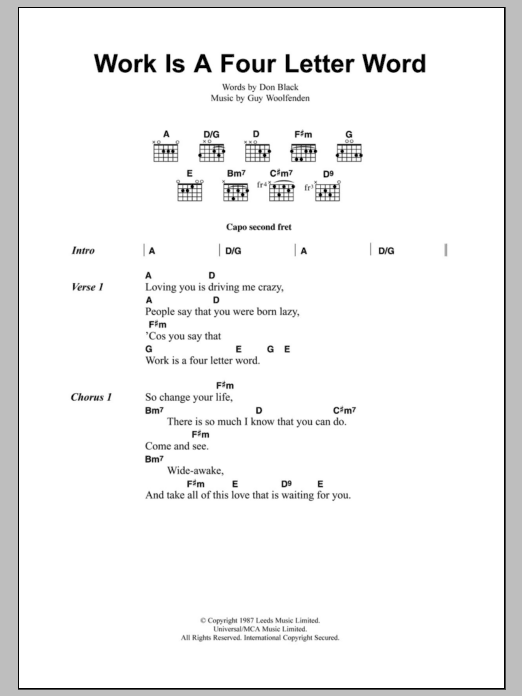 The Smiths Work Is A Four Letter Word sheet music, chords, lyrics - Printable PDF for Lyrics & Chords