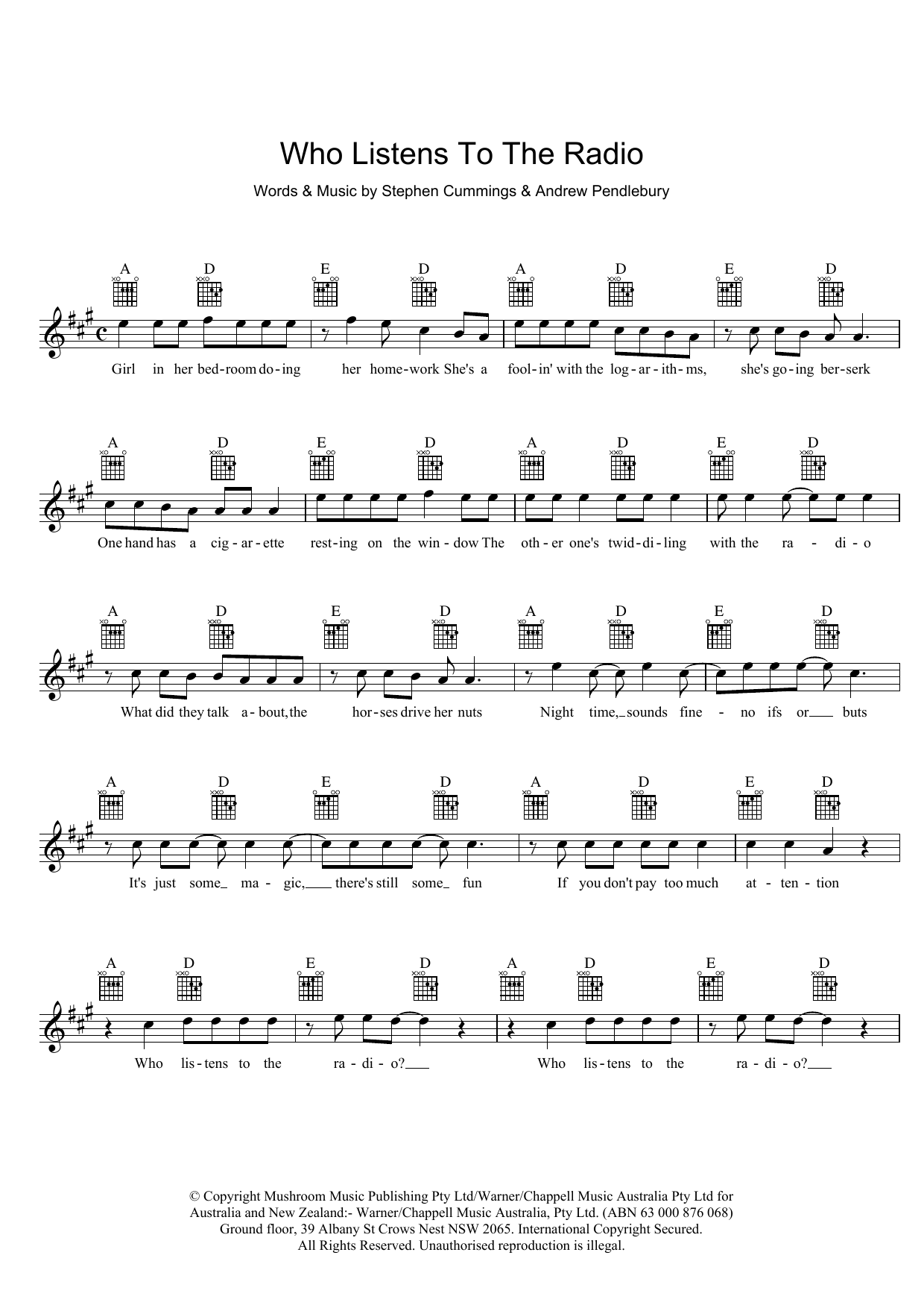 The Sports Who Listens To The Radio sheet music, chords, lyrics - Printable PDF for Melody Line, Lyrics & Chords