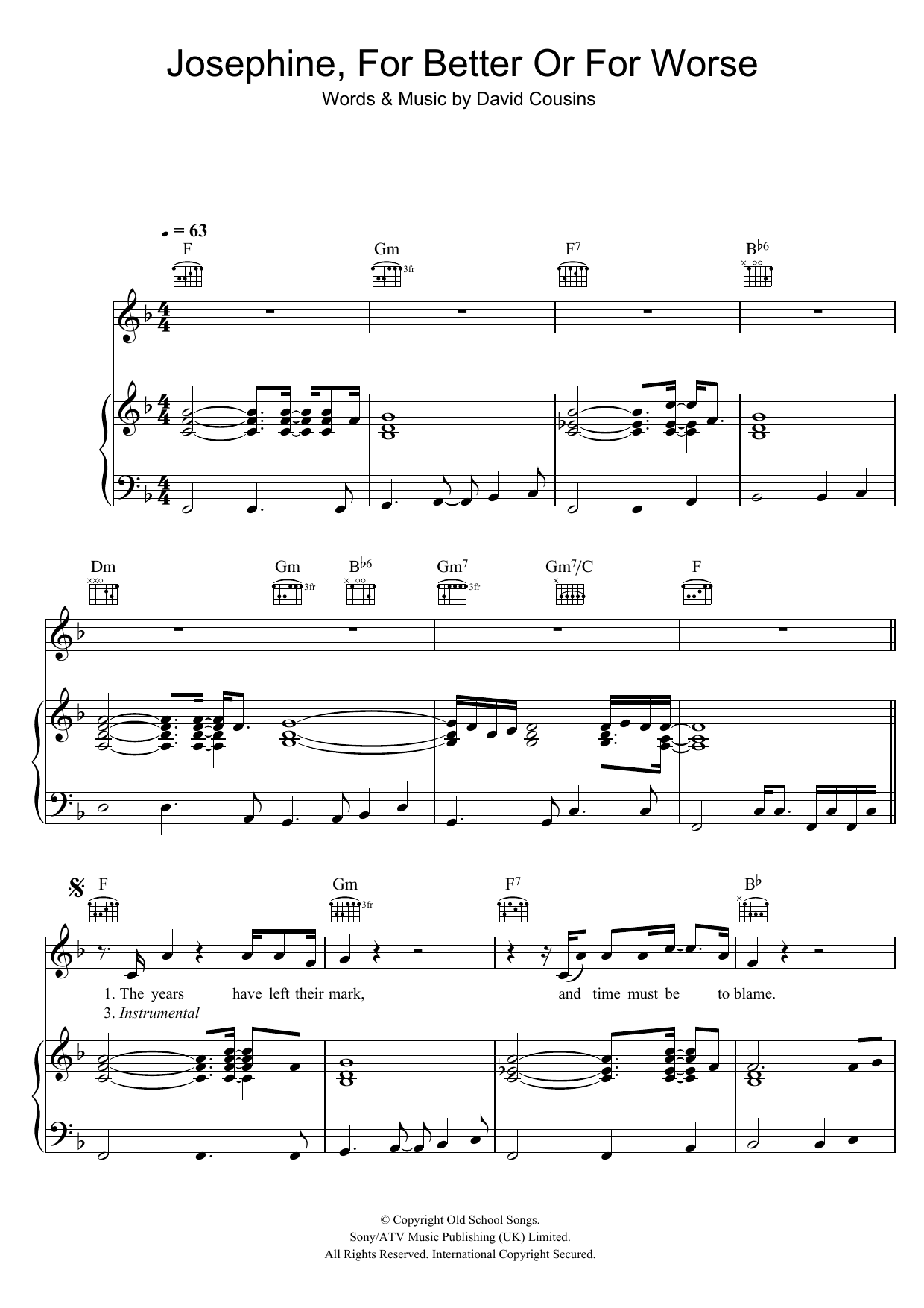 The Strawbs Josephine, For Better Or For Worse sheet music, chords, lyrics - Printable PDF for Piano, Vocal & Guitar