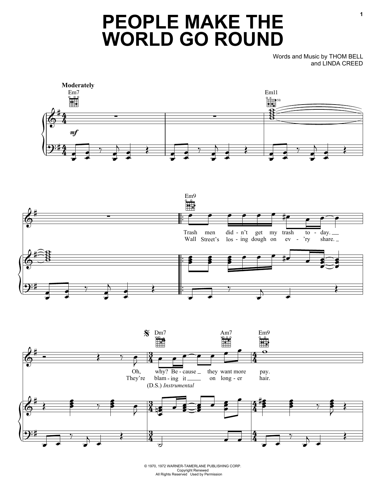 The Stylistics People Make The World Go 'Round sheet music, chords, lyrics - Printable PDF for Piano, Vocal & Guitar (Right-Hand Melody)
