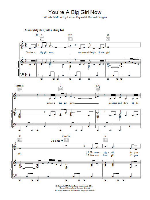 The Stylistics You're A Big Girl Now sheet music, chords, lyrics - Printable PDF for Piano, Vocal & Guitar (Right-Hand Melody)