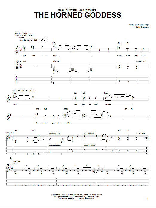 The Sword The Horned Goddess sheet music, chords, lyrics - Printable PDF for Guitar Tab