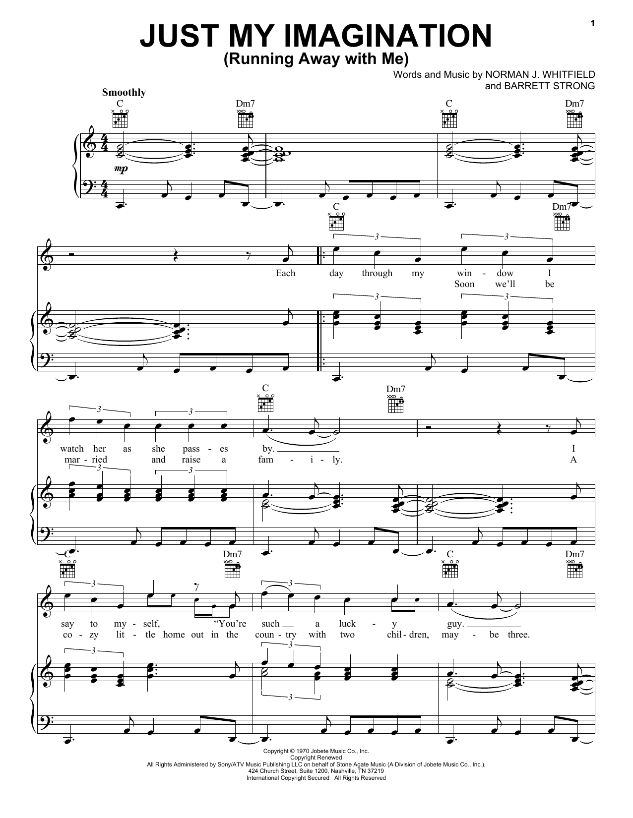 Download The Temptations Just My Imagination (Running Away With Me) sheet music notes and chords for Piano, Vocal & Guitar (Right-Hand Melody) - Download Printable PDF and start playing in minutes.