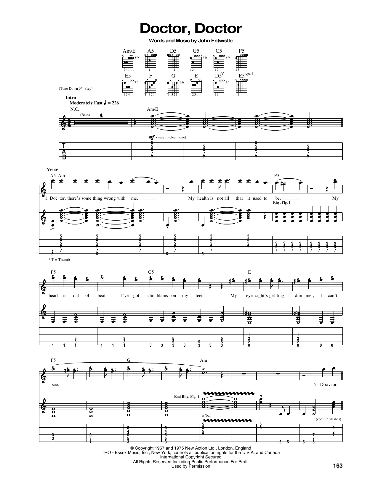 The Who Doctor, Doctor sheet music, chords, lyrics - Printable PDF for Guitar Tab