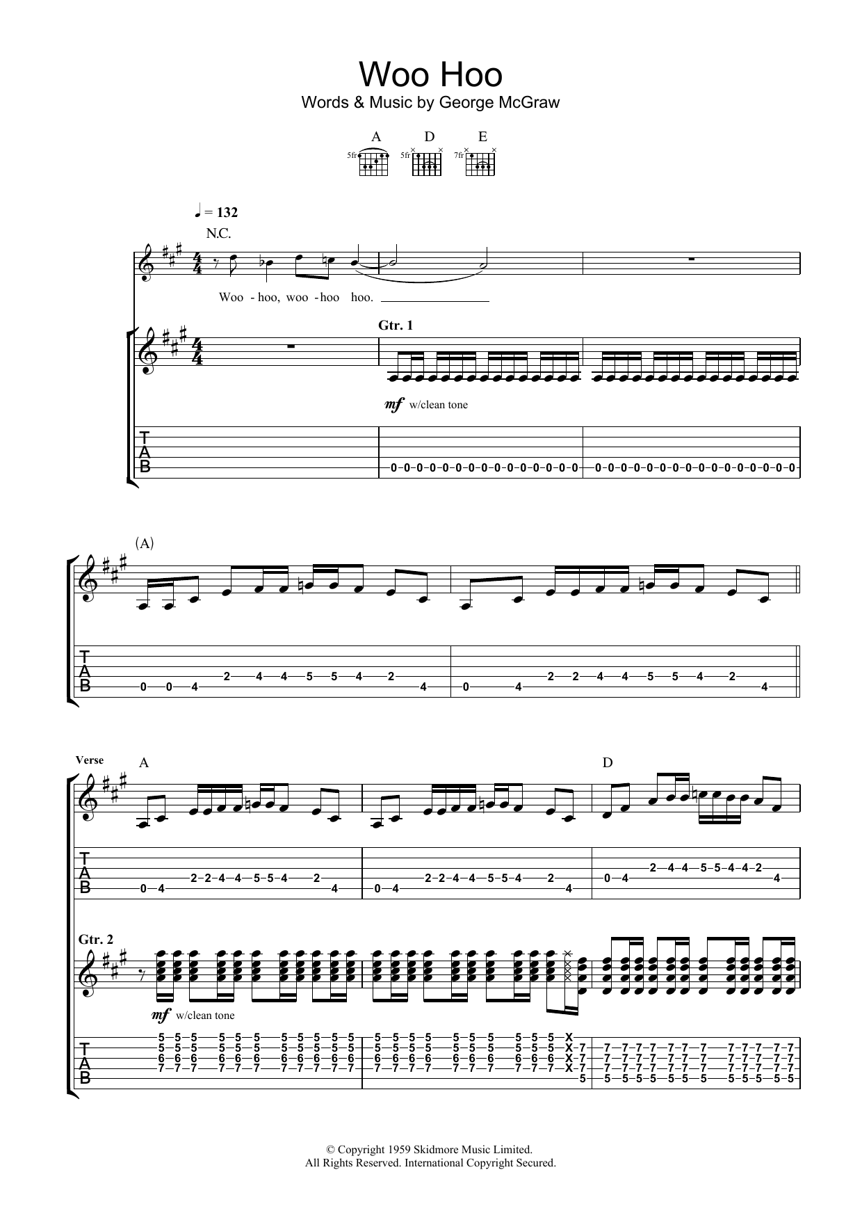The 5.6.7.8's Woo Hoo sheet music preview music notes and score for Guitar Tab including 6 page(s)