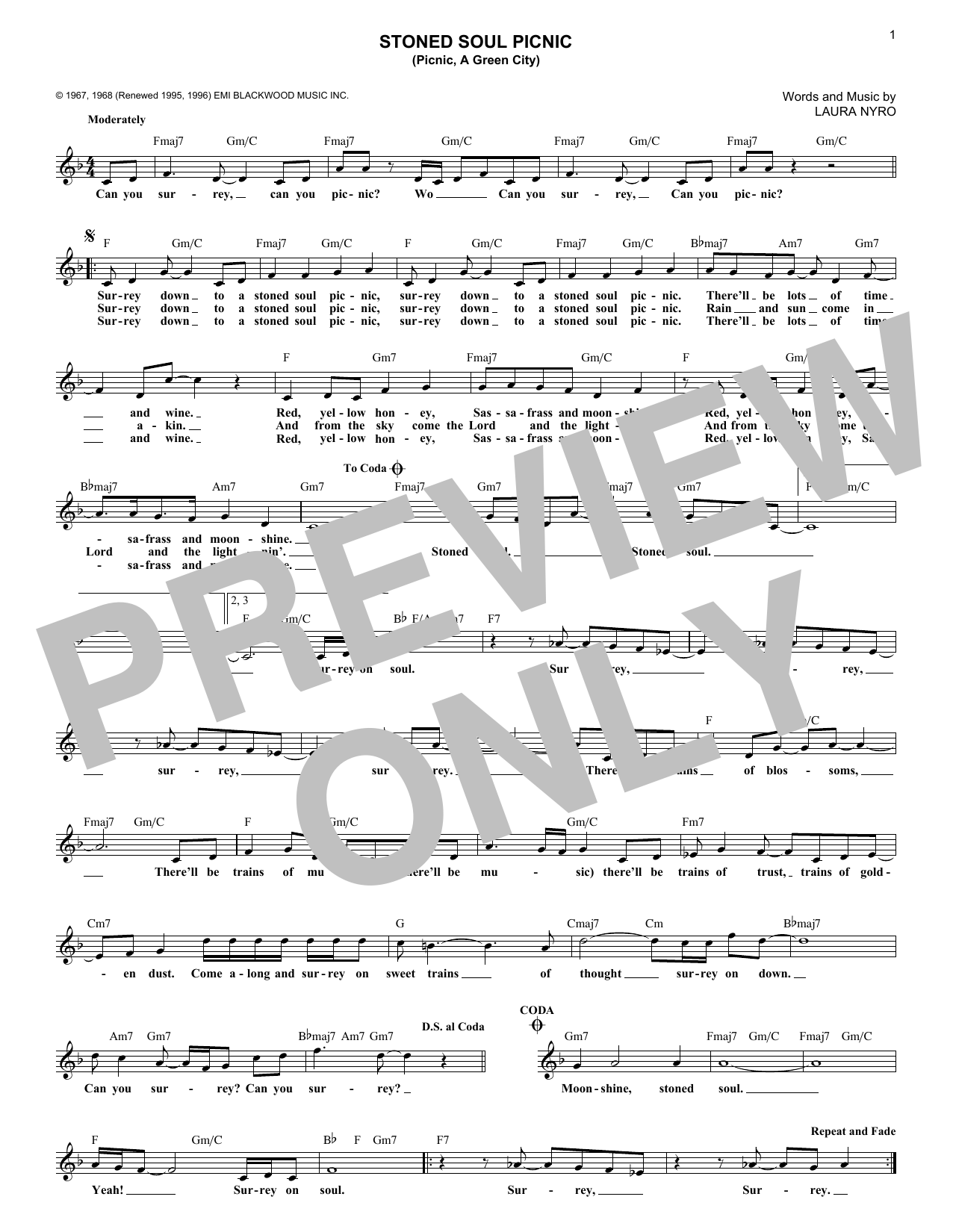 Learn to play The 5th Dimension Stoned Soul Picnic (Picnic, A Green City) sheet music for E-Z Play Today in minutes. The 5th Dimension Stoned Soul Picnic (Picnic, A Green City) sheet music preview music notes and score for E-Z Play Today including 4 page(s)