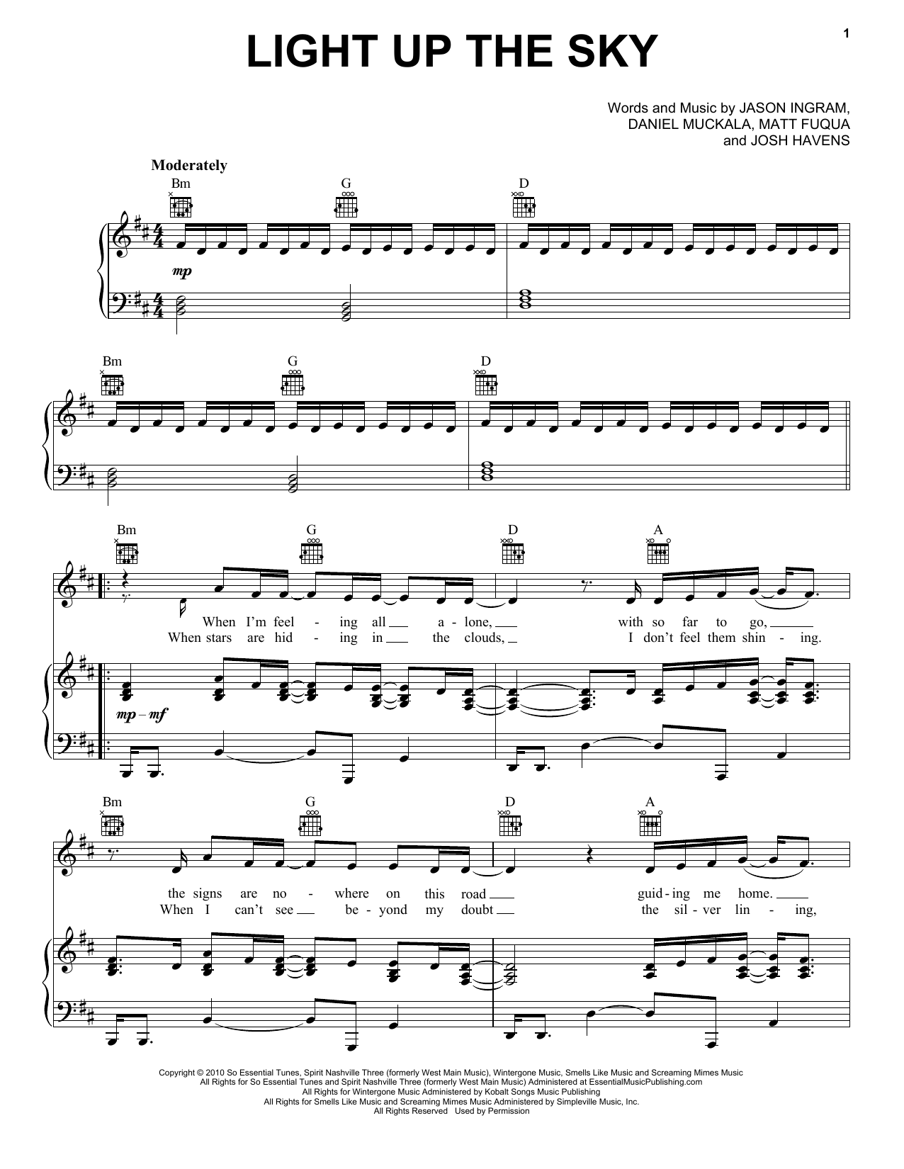 The Afters Light Up The Sky sheet music preview music notes and score for Piano, Vocal & Guitar (Right-Hand Melody) including 6 page(s)