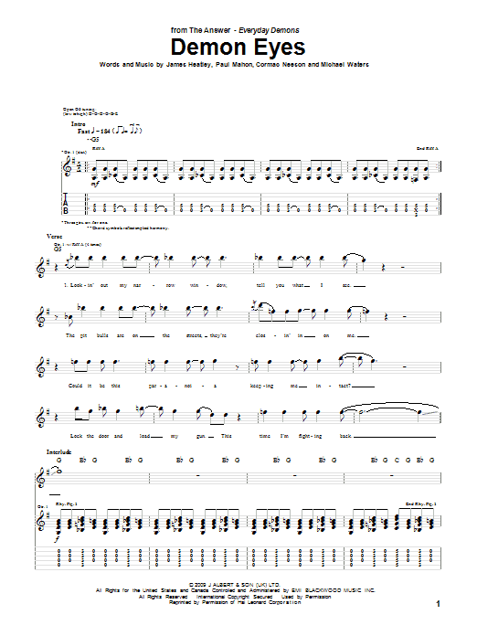 The Answer Demon Eyes sheet music preview music notes and score for Guitar Tab including 9 page(s)